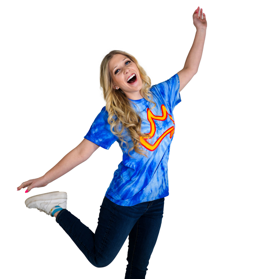 Blue Tie Dye T-Shirt with Yellow Crown